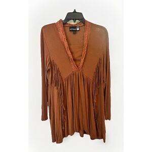 Y2K Boho Western Southwestern Native Festival Fringe Tunic Top M. Gg